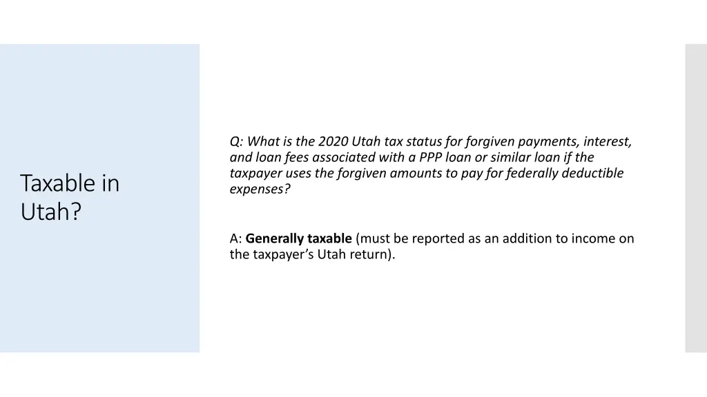 q what is the 2020 utah tax status for forgiven