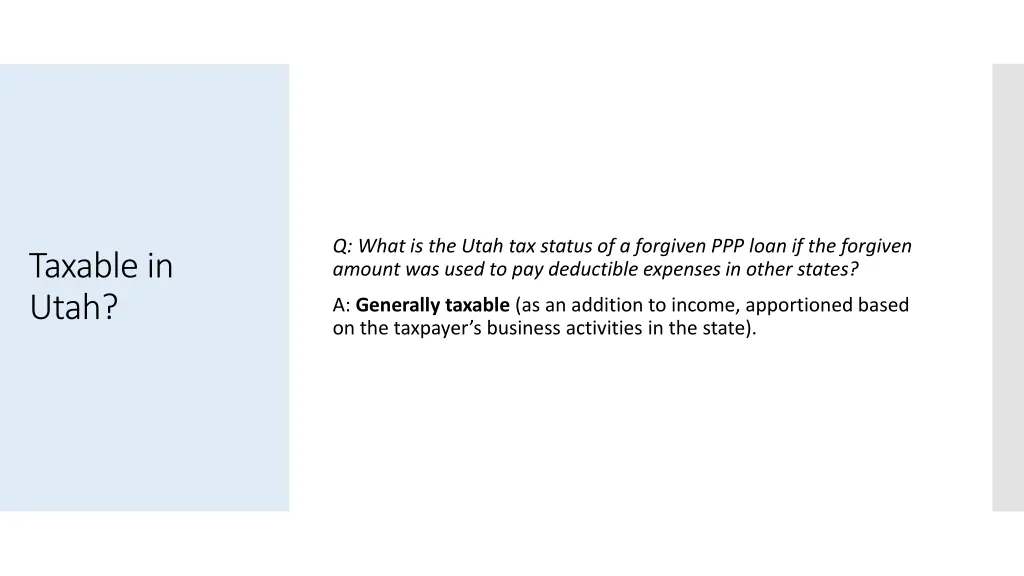 q what is the utah tax status of a forgiven