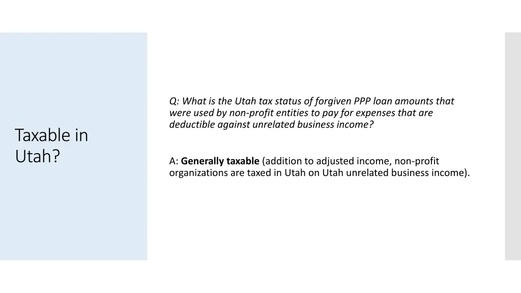 q what is the utah tax status of forgiven