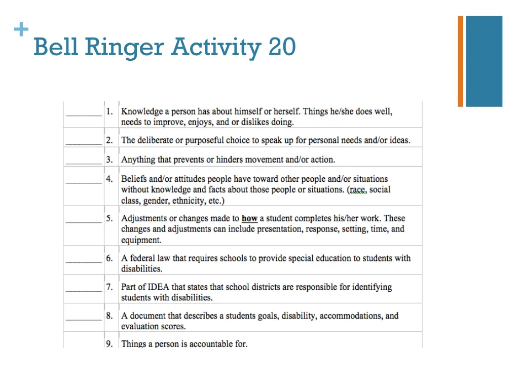 bell ringer activity 20