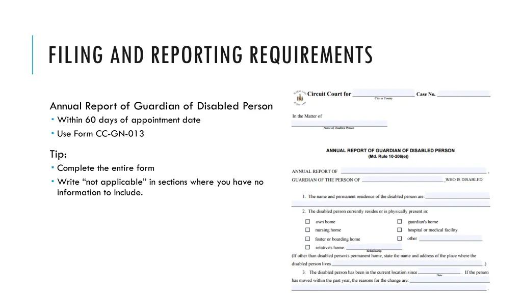 filing and reporting requirements