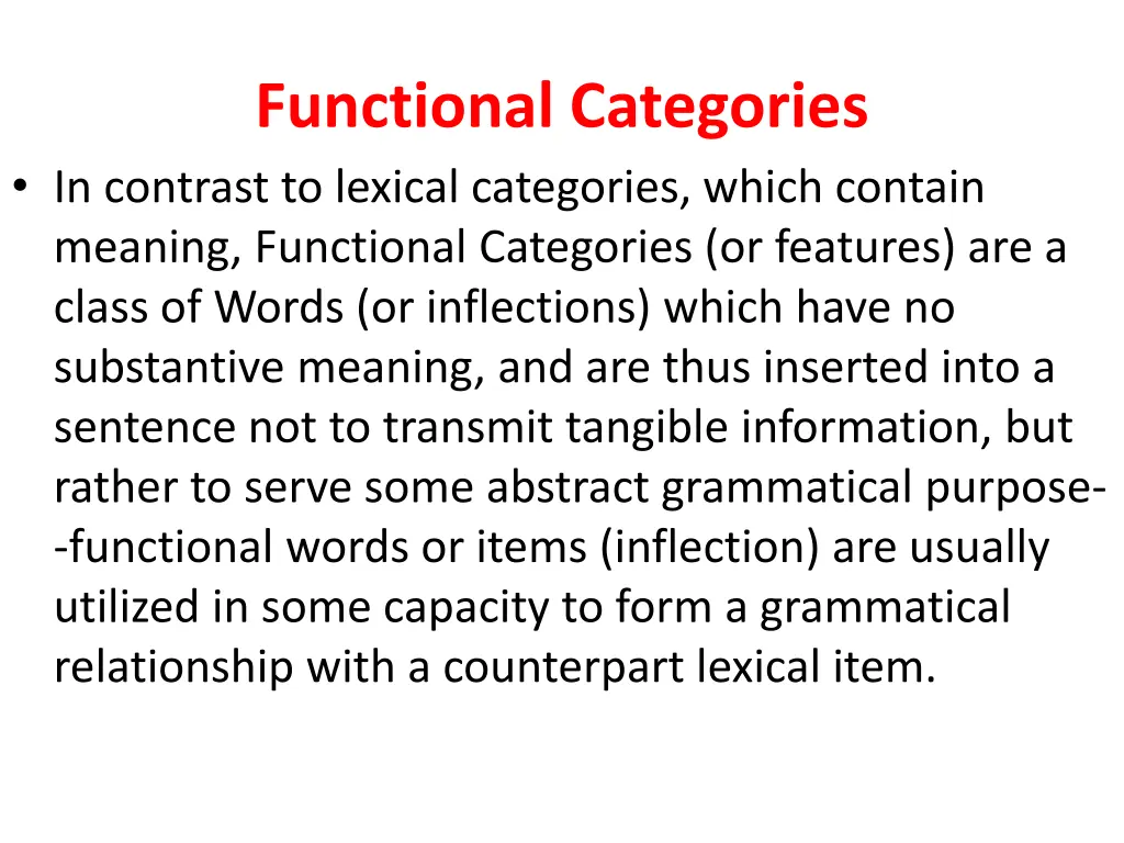 functional categories in contrast to lexical