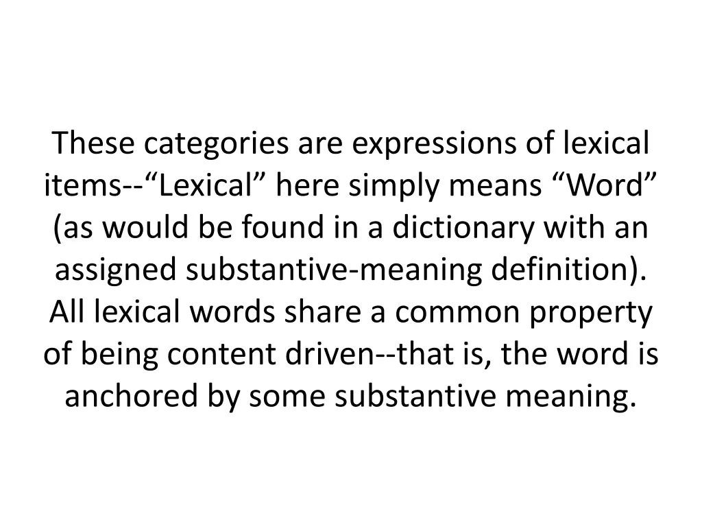 these categories are expressions of lexical items