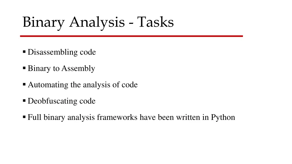 binary analysis tasks