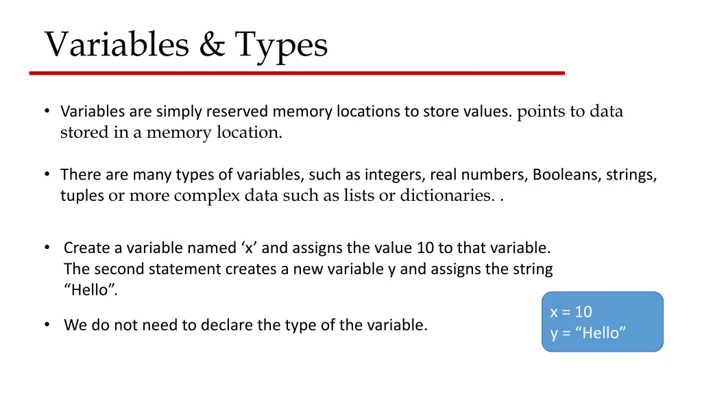 variables types