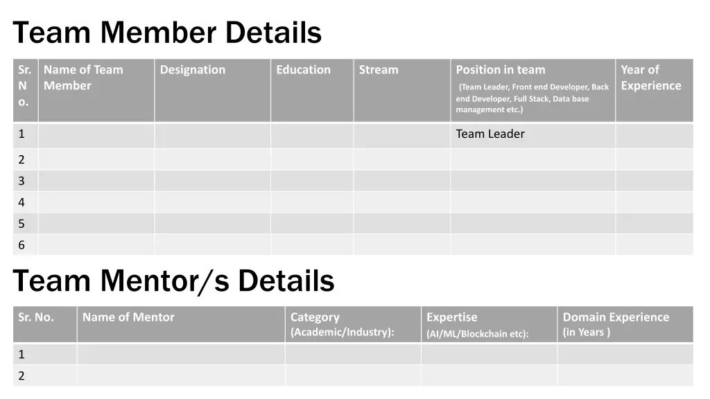 team member details