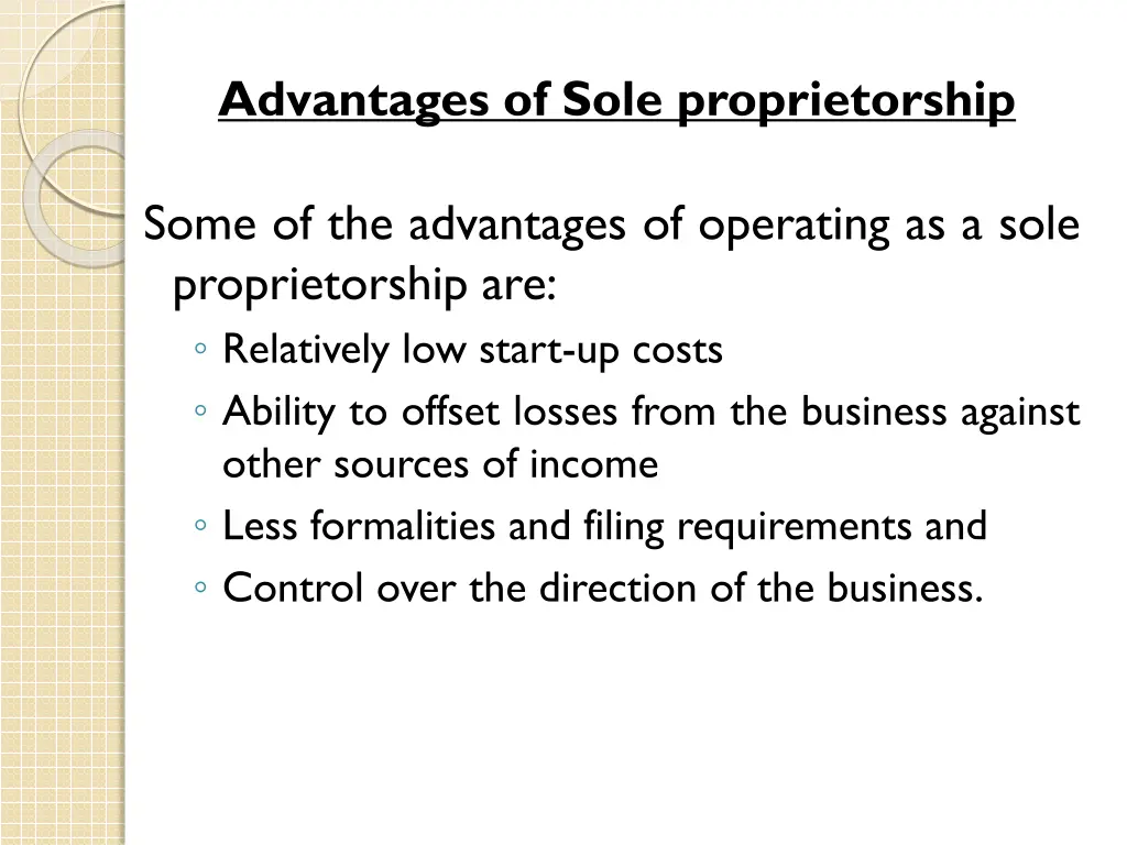 advantages of sole proprietorship