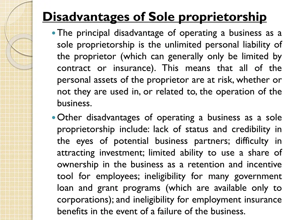 disadvantages of sole proprietorship