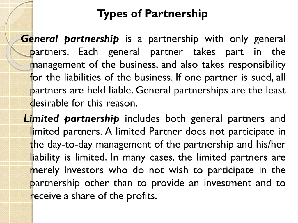 types of partnership