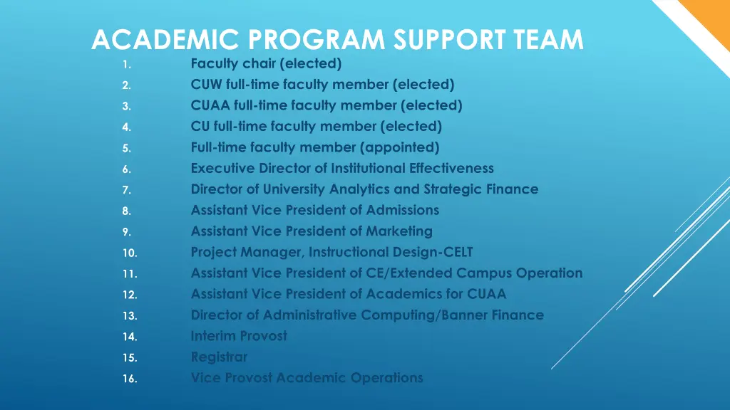 academic program support team 1 faculty chair