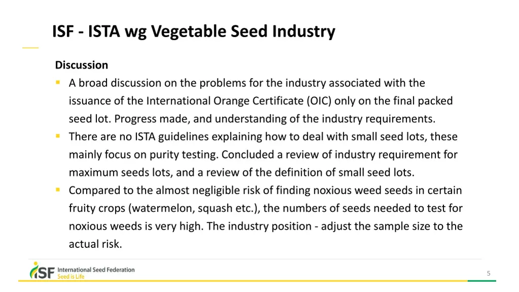 isf ista wg vegetable seed industry 4