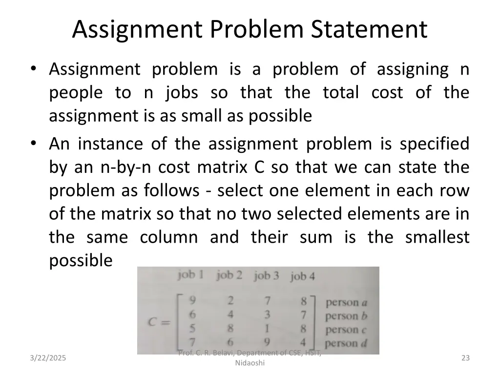 assignment problem statement