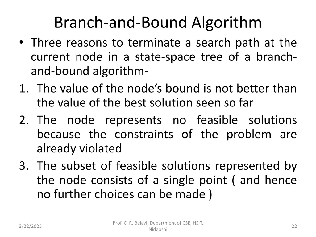 branch and bound algorithm three reasons