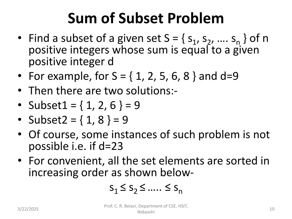 sum of subset problem find a subset of a given