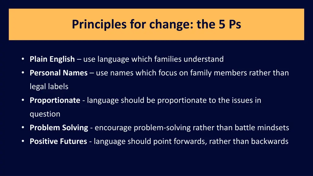 principles for change the 5 ps