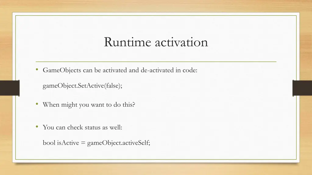 runtime activation