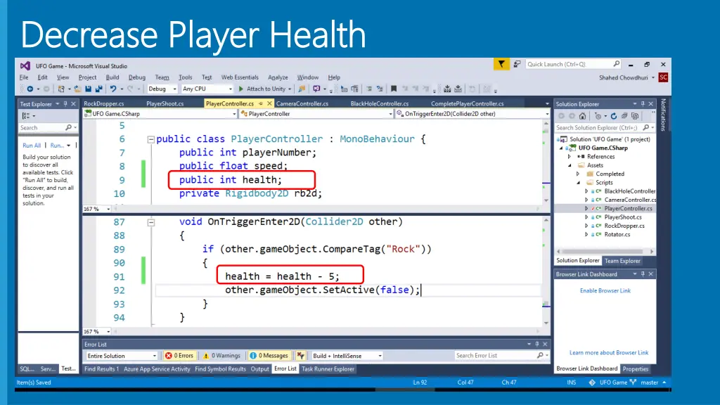 decrease player health decrease player health