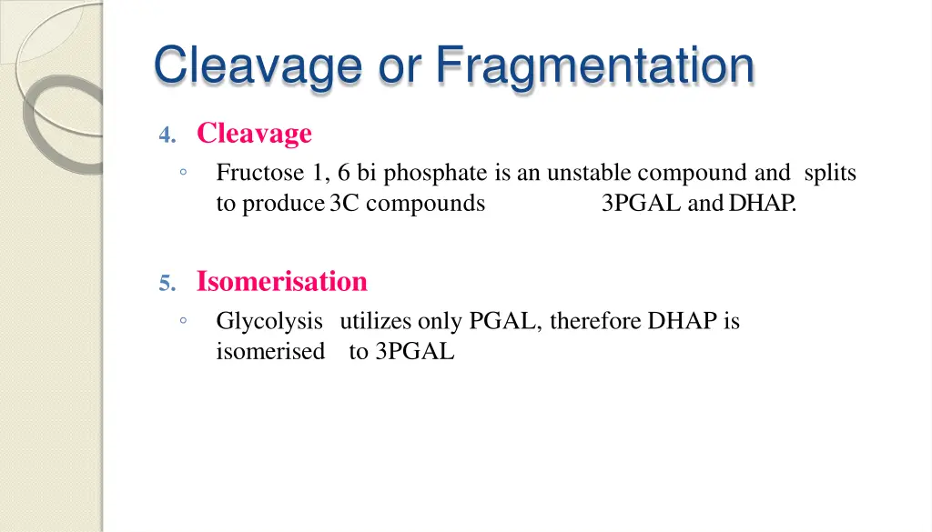 cleavage or fragmentation