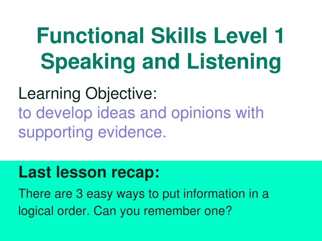 functional skills level 1 speaking and listening
