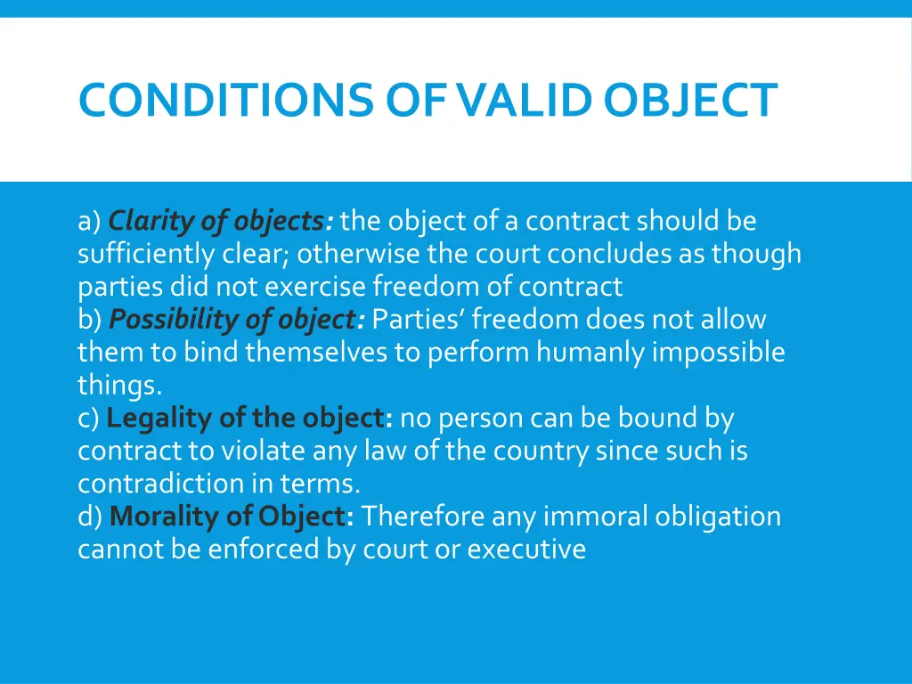 conditions of valid object
