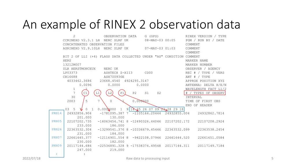 an example of rinex 2 observation data