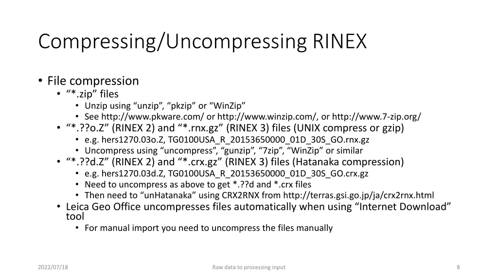 compressing uncompressing rinex