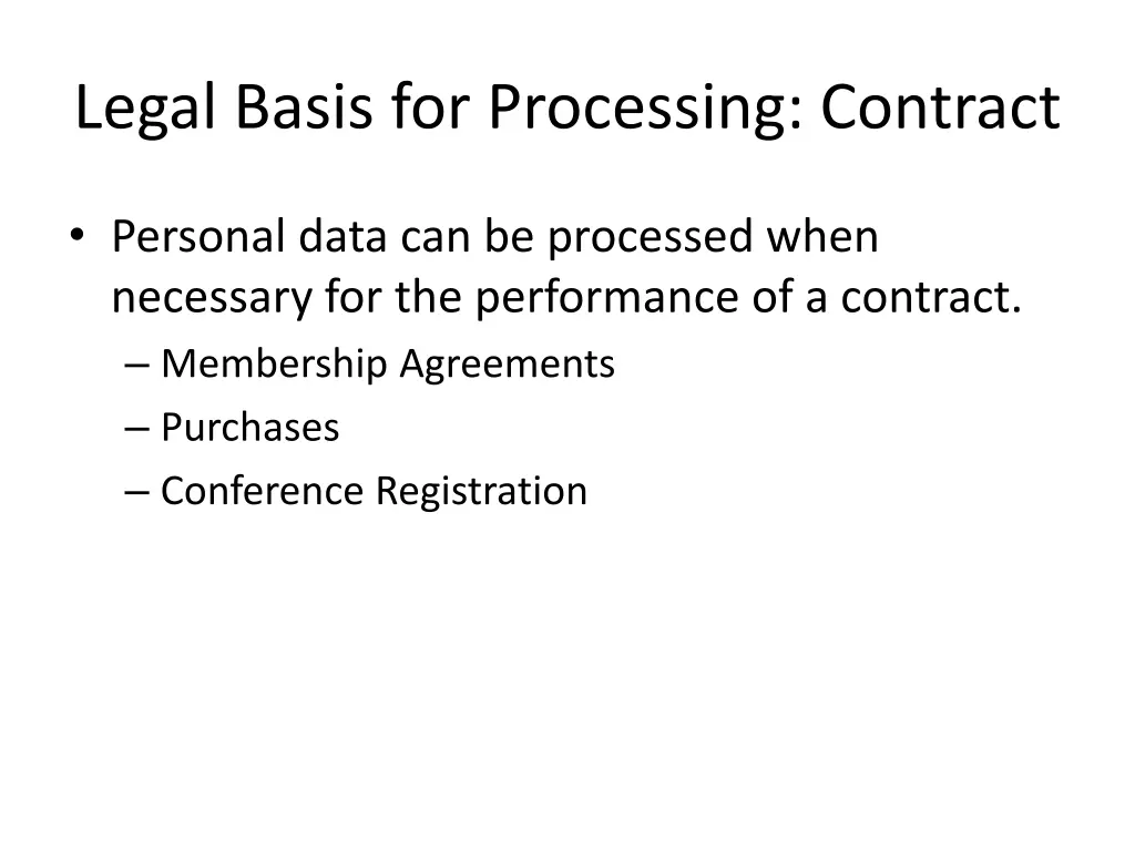 legal basis for processing contract