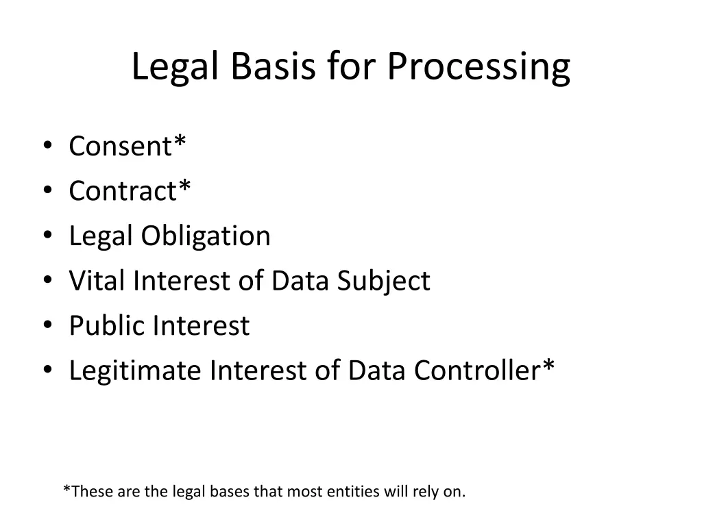 legal basis for processing