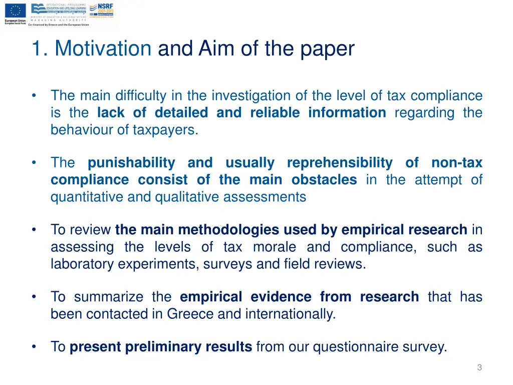 1 motivation and aim of the paper