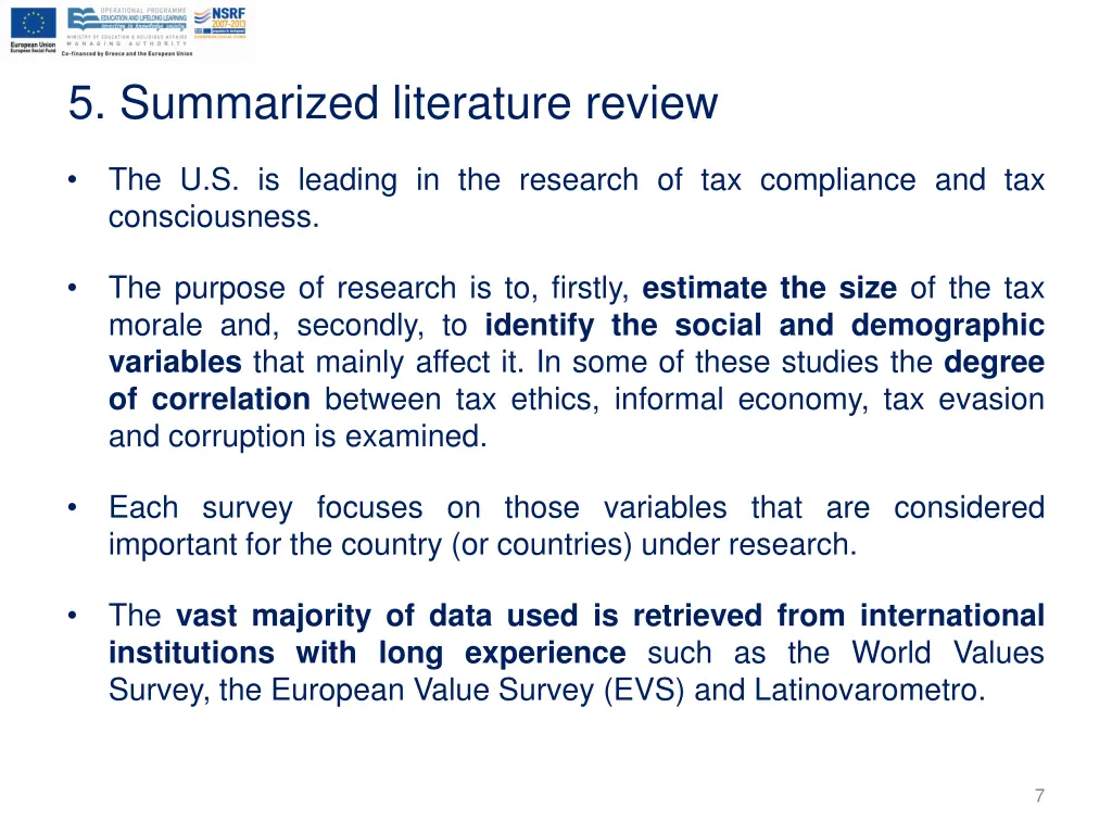 5 summarized literature review