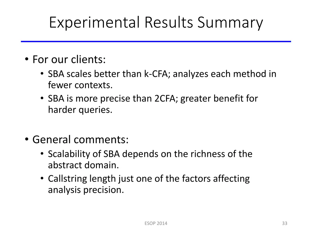 experimental results summary