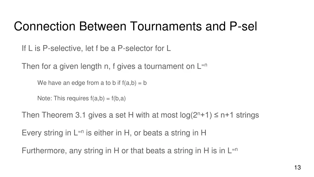 connection between tournaments and p sel