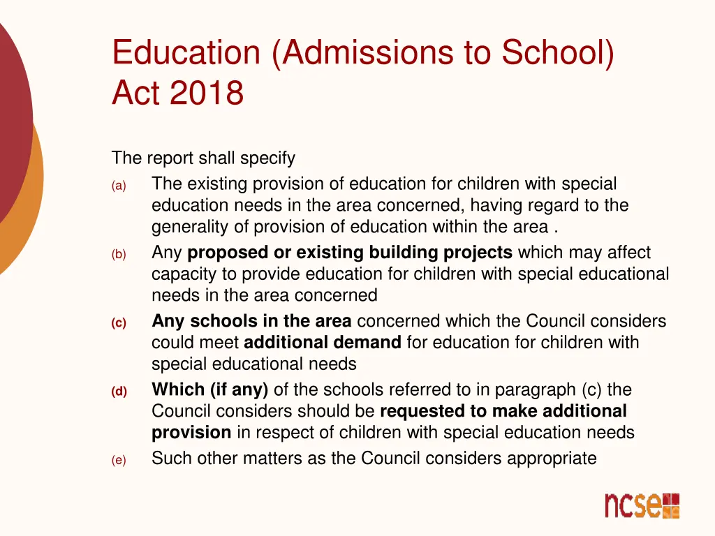 education admissions to school act 2018 15