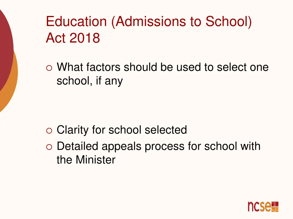 education admissions to school act 2018 18