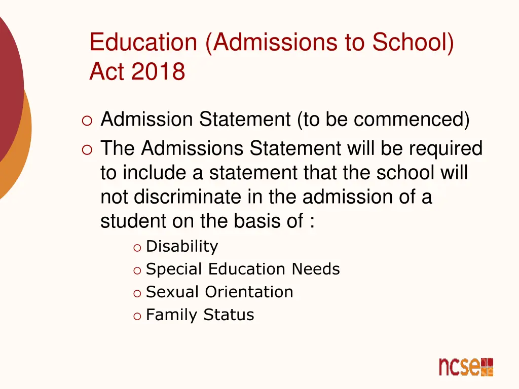 education admissions to school act 2018 2