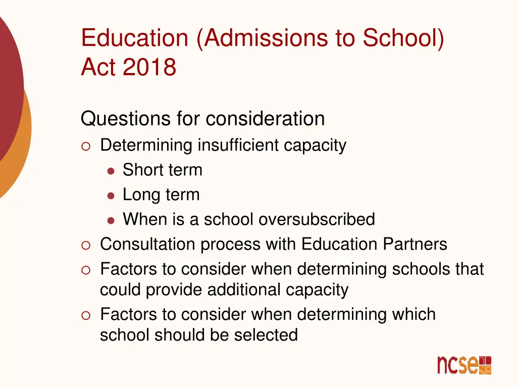 education admissions to school act 2018 21