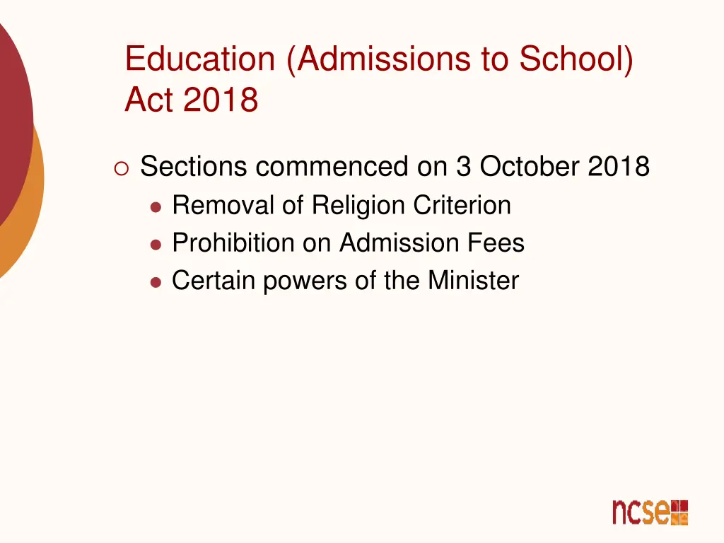 education admissions to school act 2018