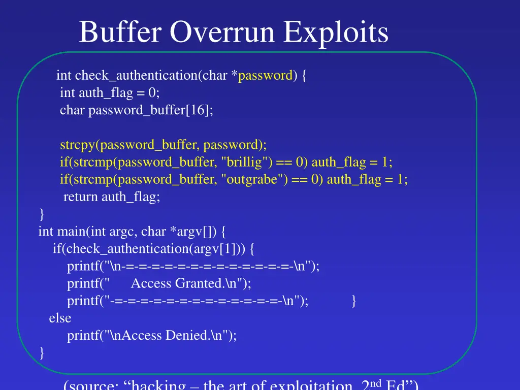 buffer overrun exploits