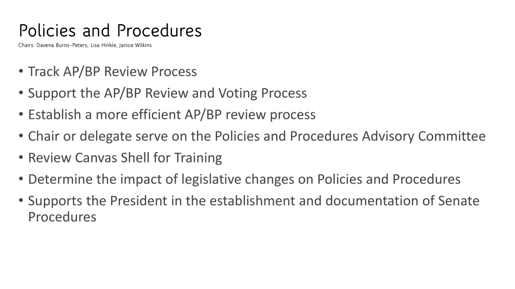 policies and procedures chairs davena burns