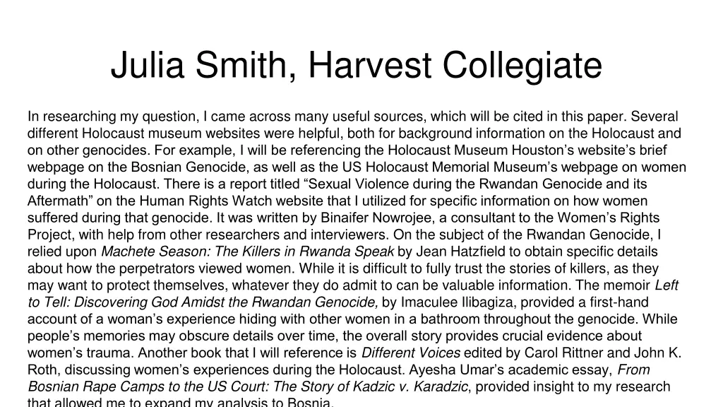 julia smith harvest collegiate