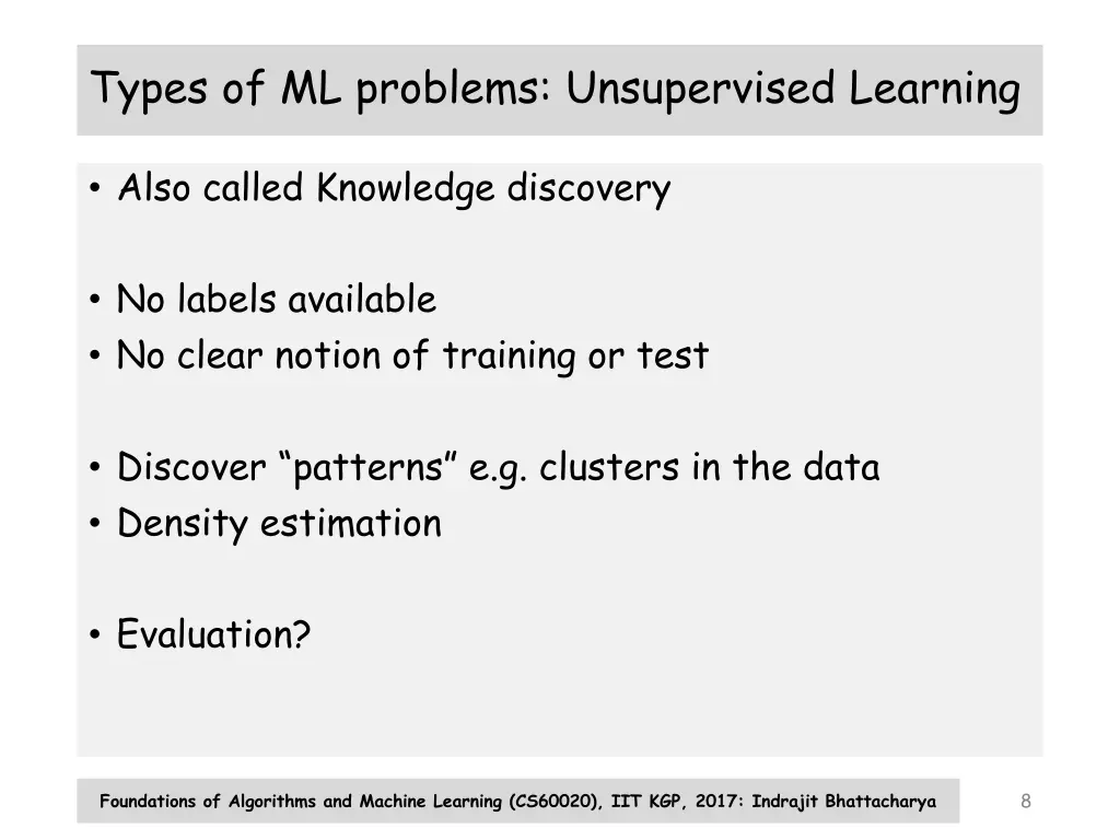 types of ml problems unsupervised learning