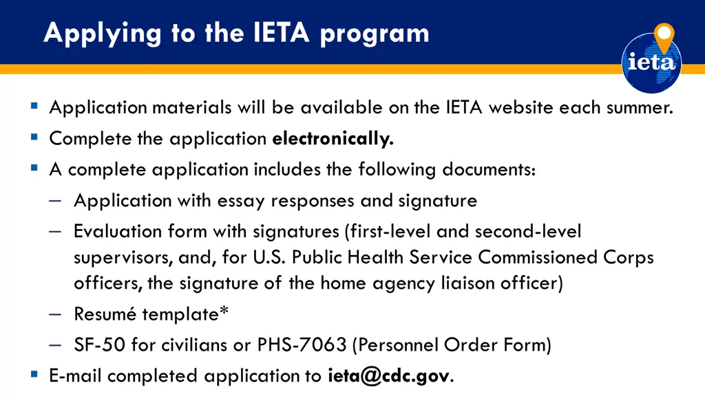 applying to the ieta program