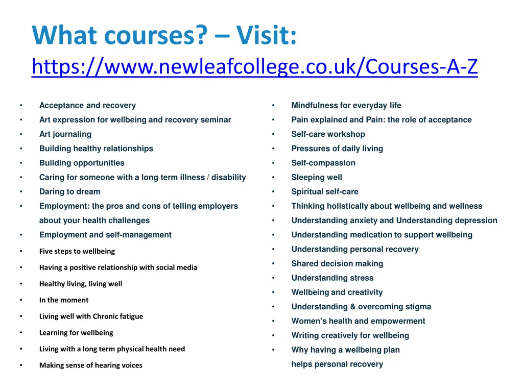 what courses visit https www newleafcollege