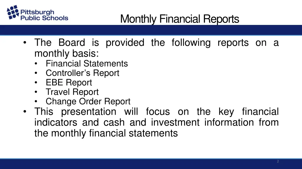 monthly financial reports
