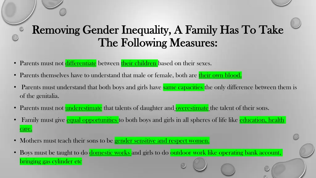 removing gender inequality a family has to take