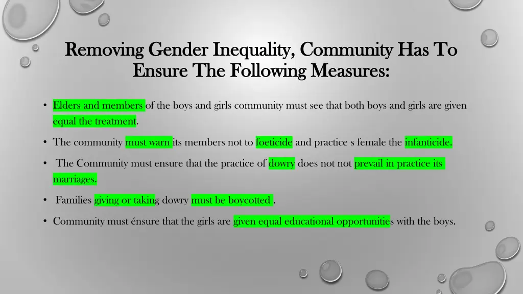 removing gender inequality community