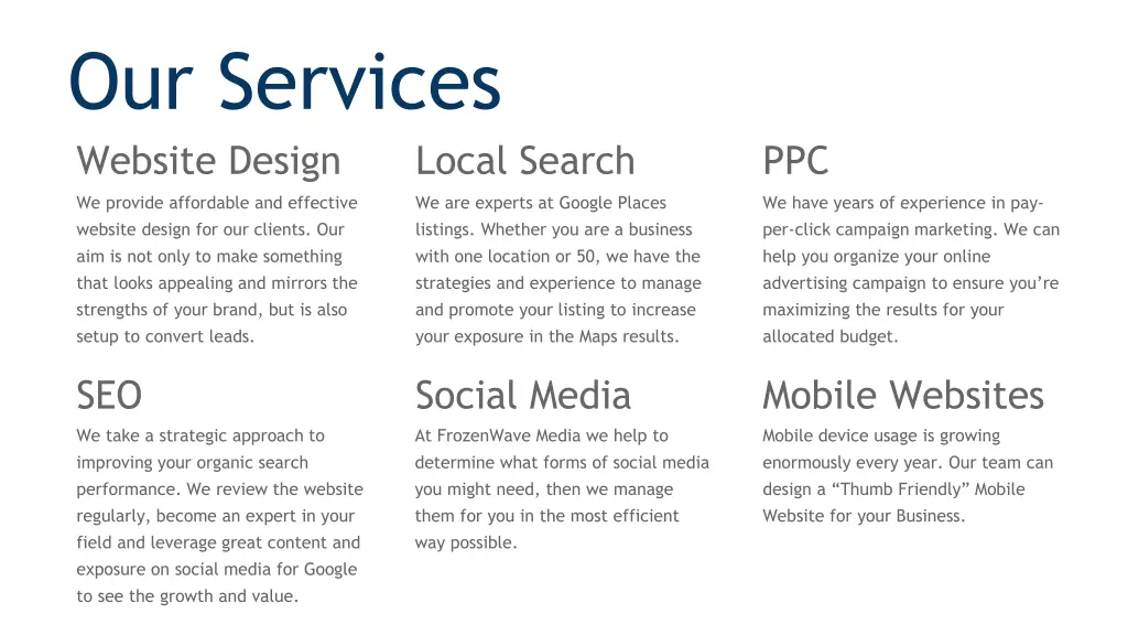 our services website design