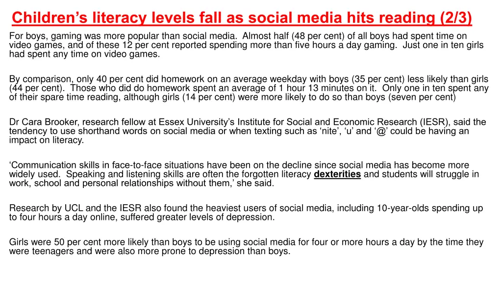 children s literacy levels fall as social media 1