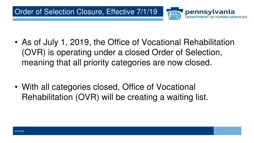 order of selection closure effective 7 1 19