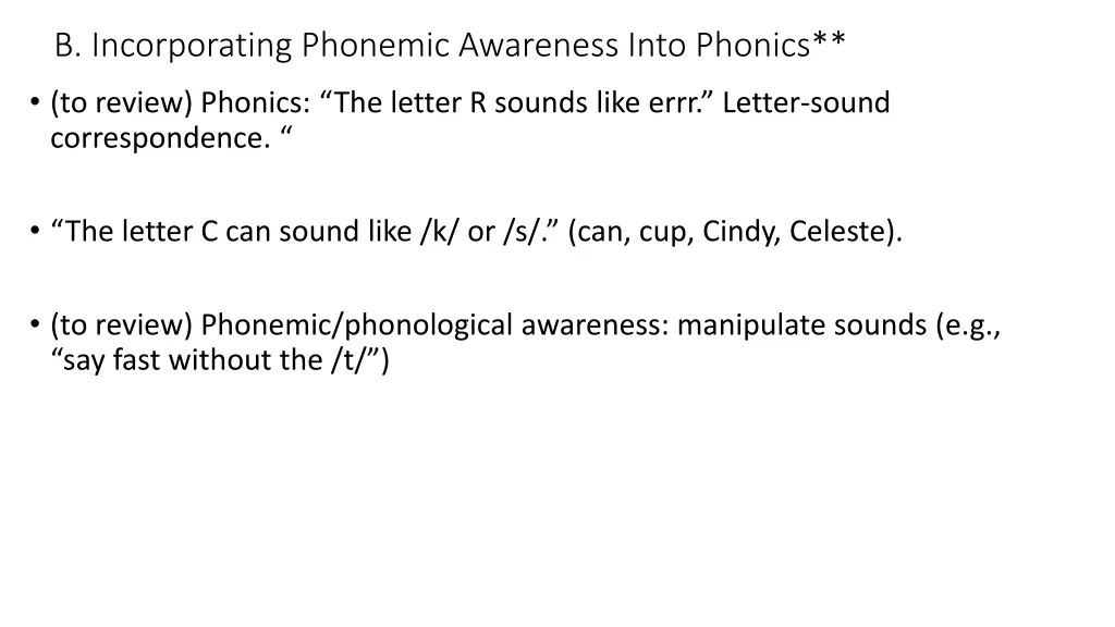 b incorporating phonemic awareness into phonics